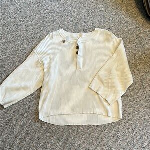 Cream Ribbed Mandarin Collar Blouse